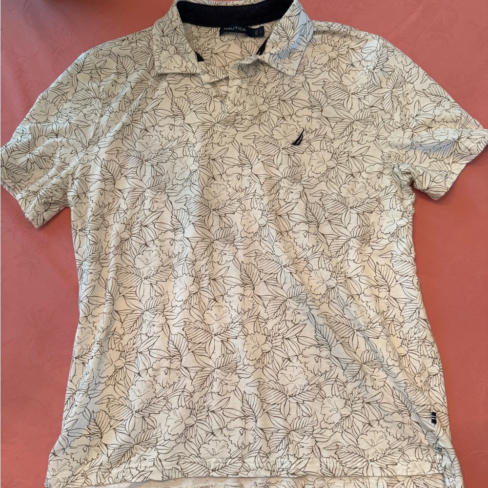 Nautica Men's Polo Shirt with Floral Design - Cream